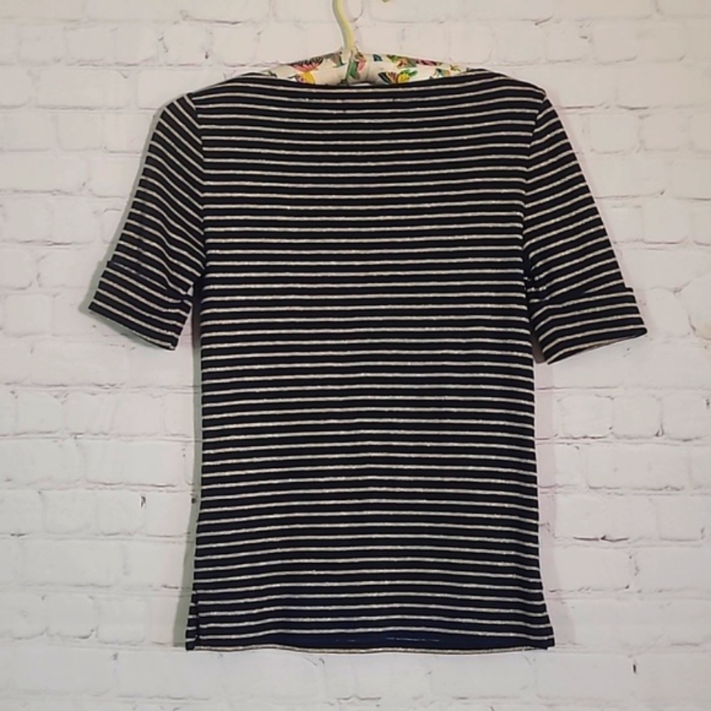 Ralph Lauren Green Tag Navy Blue & Gold Striped Quarter Sleeve Top Womens Size S - Picture 10 of 12